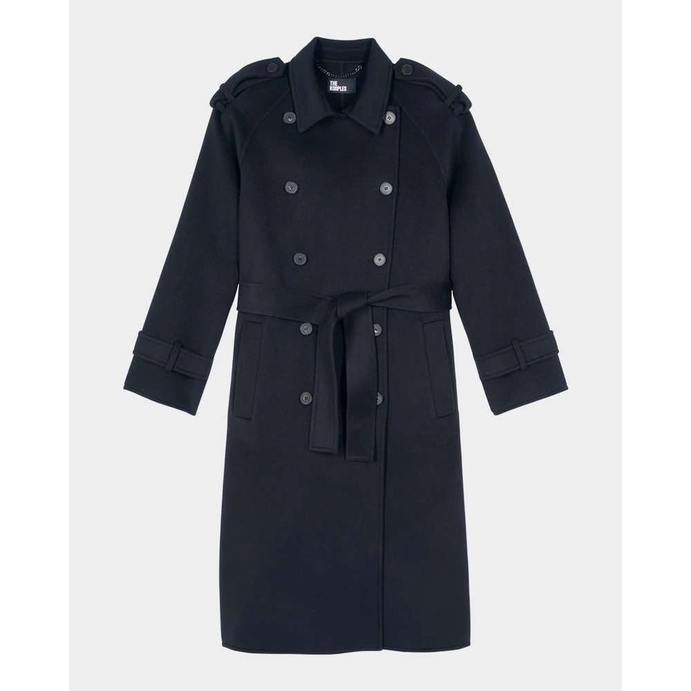 The Kooples NEW Belted Wool Blend Trench Coat Black FR 2/US Medium‎ MSRP $795